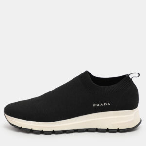 Prada Black Knit Fabric Low Top Sneakers Size 38