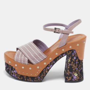 Prada Multicolor Patent Block Heel Ankle Strap Platform Sandals Size 36.5