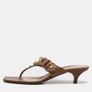 Prada Olive Green Leather Thong Sandals Size 37.5