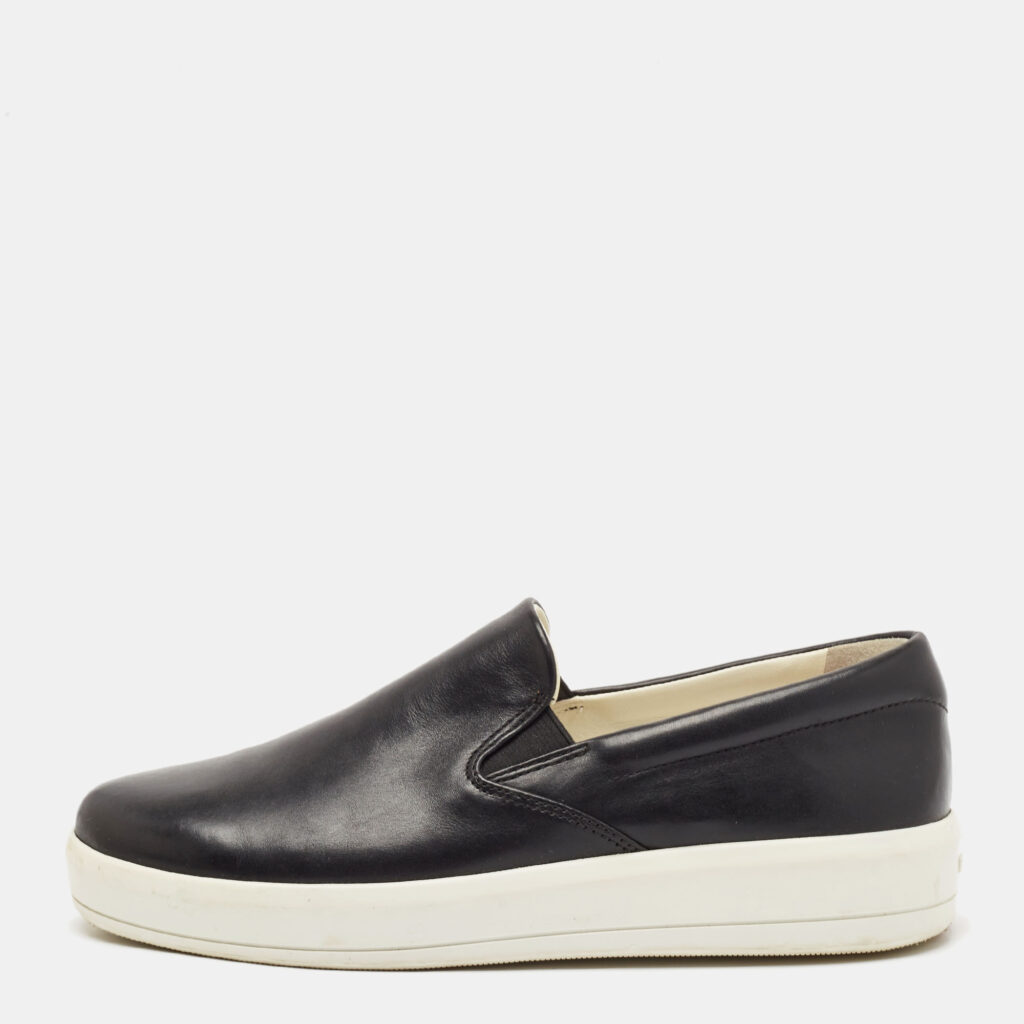 Prada Black Leather Slip On Sneakers Size 40