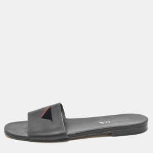 Prada Black Leather Slide Flat Sandals Size 39