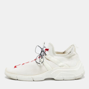 Prada White Knit Fabric Logo Low Top Sneakers Size 39