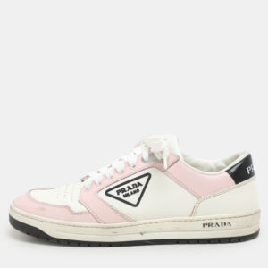 prada white/pink leather low top sneakers size 38