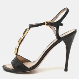 Prada Black Python Embellished Ankle Strap Sandals Size 40