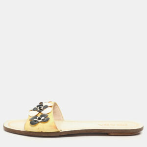 Prada Cream Patent Saffiano Leather Embellished Flats Size 36