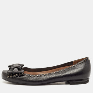 Prada Black Leather Logo Bow Ballet Flats Size 38