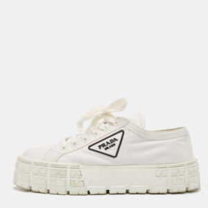 Prada White Nylon Gabardine Lace Up Sneakers Size 41
