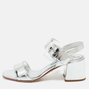 Prada Silver Leather Ankle Strap Sandals Size 36