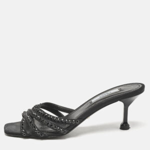 Prada Black Satin  Crystal Embellished Slide Sandals Size 36