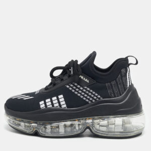 Prada Black Knit Fabric and Neoprene Cloudbust Sneakers Size 35.5