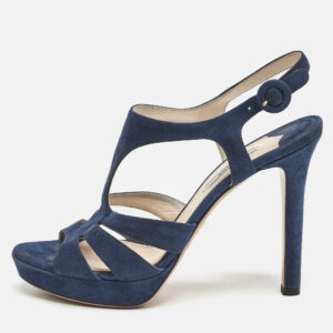 prada navy blue suede strappy platform sandals size 40