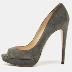 Prada Grey Suede Peep Toe Pumps Size 38