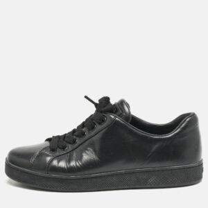 Prada Black Leather Lace Up Low Top Sneakers Size 37