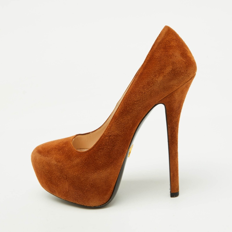 luxury-women-prada-used-shoes-p1152748-1747284678-009 Prada Brown Suede Round Toe Platform Pumps Size 36