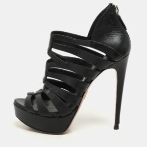 Prada Black Leather Caged Platform Sandals Size 35