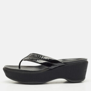 Prada Black Patent Leather Platform Thong Sandals Size 38