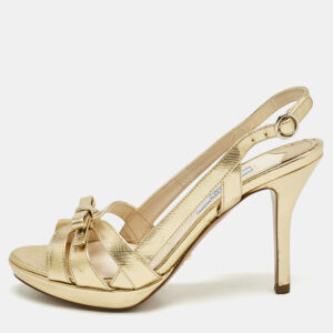 Prada Gold Leather Bow Strappy Slingback Sandals Size 35