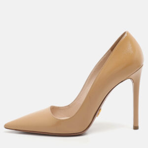 Prada Beige Saffiano Patent Leather Pointed Toe Pumps Size 37.5