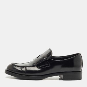 Prada Black Brushed Leather Slip On Loafers Size 37.5