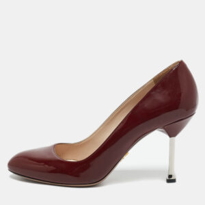 Prada Dark Red Patent Leather Metal Heel Pumps Size 38