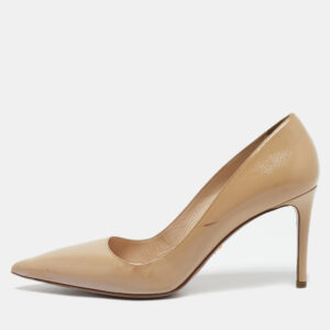 Prada Beige Saffiano Patent Leather Pointed Toe Pumps Size 40.5