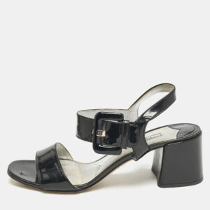 Prada Black Patent Leather Ankle Strap Sandals Size 39.5