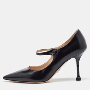 prada black leather pointed toe mary jane pumps size 35.5