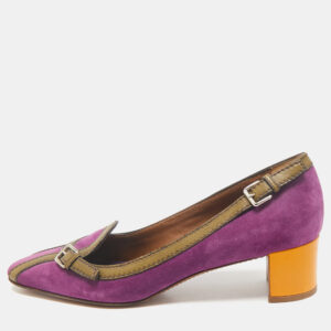 Prada Multicolor Leather and Suede Block Heel Pumps Size 38.5