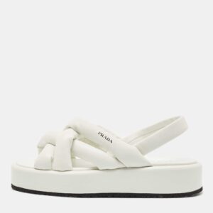 Prada White Leather Padded Strappy Platform Slingback Sandals Size 40