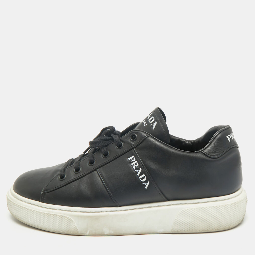 luxury-women-prada-used-shoes-p1167759-003 Prada Black Leather Low Top Sneakers Size 39.5