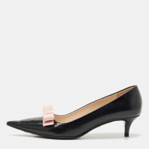 Prada Black/Beige Leather Pointed Toe Bow Pumps Size 38.5