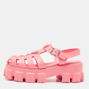 Prada Pink Rubber Monolith Platform Sandals Size 39