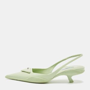 Prada Green Leather Bow Slingback Pumps Size 37.5