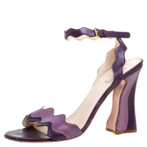 Prada Two Tone Purple Leather Wave Ankle Strap Sandals Size 37