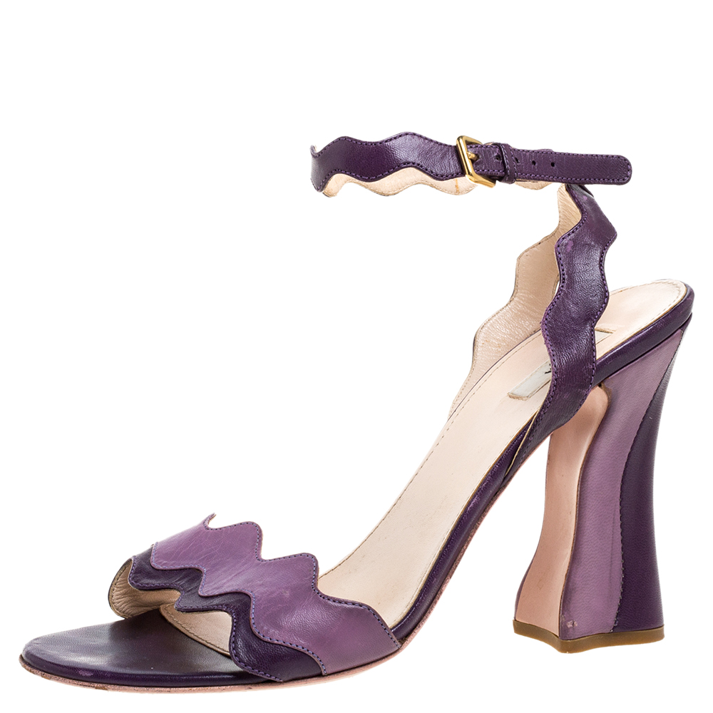luxury-women-prada-used-shoes-p354918-004 Prada Two Tone Purple Leather Wave Ankle Strap Sandals Size 37