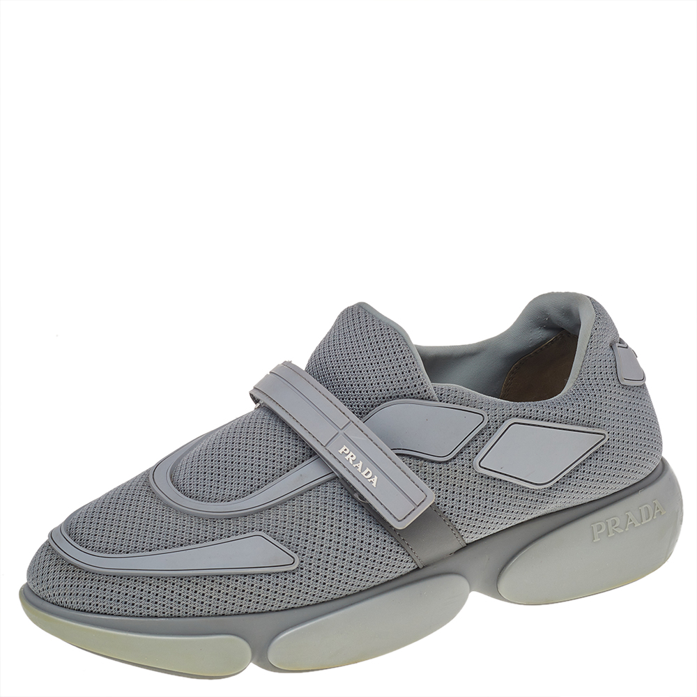 luxury-women-prada-used-shoes-p492797-002 Prada Grey Mesh Cloudbust Low Top Sneakers Size 39.5