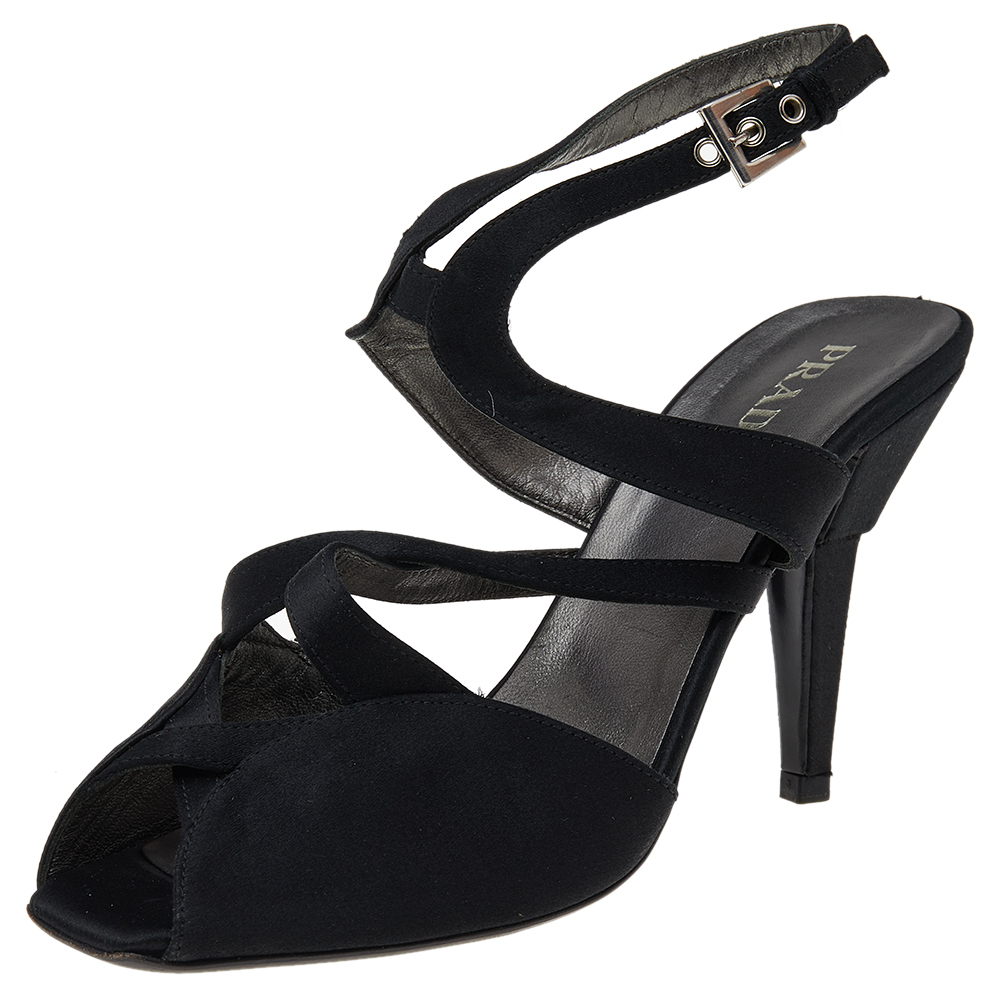 luxury-women-prada-used-shoes-p541153-002-2 Prada Black Satin Slingback Sandals Size 37.5