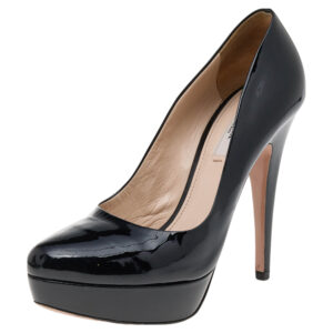 Prada Black Patent Leather Platform Pumps Size 37.5
