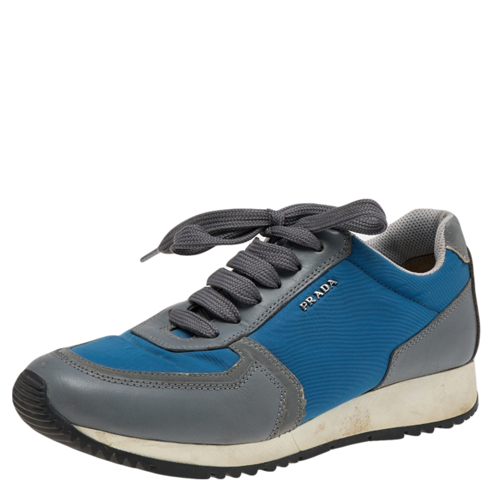 luxury-women-prada-used-shoes-p570769-007-2 Prada Sport Blue/Grey Nylon And Leather Low Top Sneakers Size 37