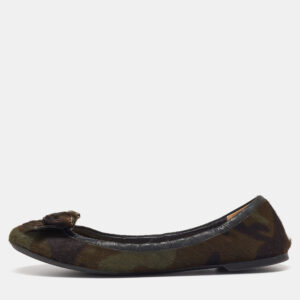 Prada Olive Green Calf Hair Scrunch Bow Ballet Flats Size 39