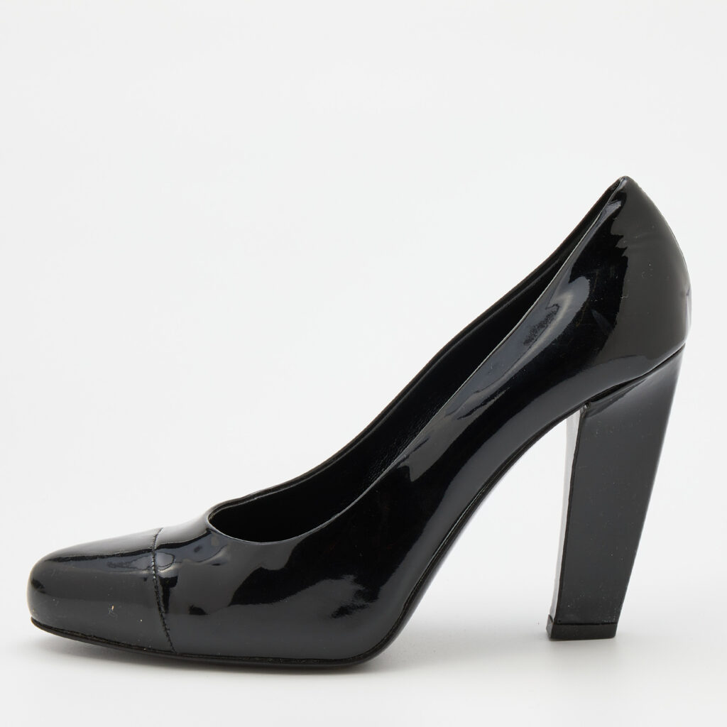 luxury-women-prada-used-shoes-p727246-002 Prada Black Patent Leather Cap Toe Pumps Size 36.5