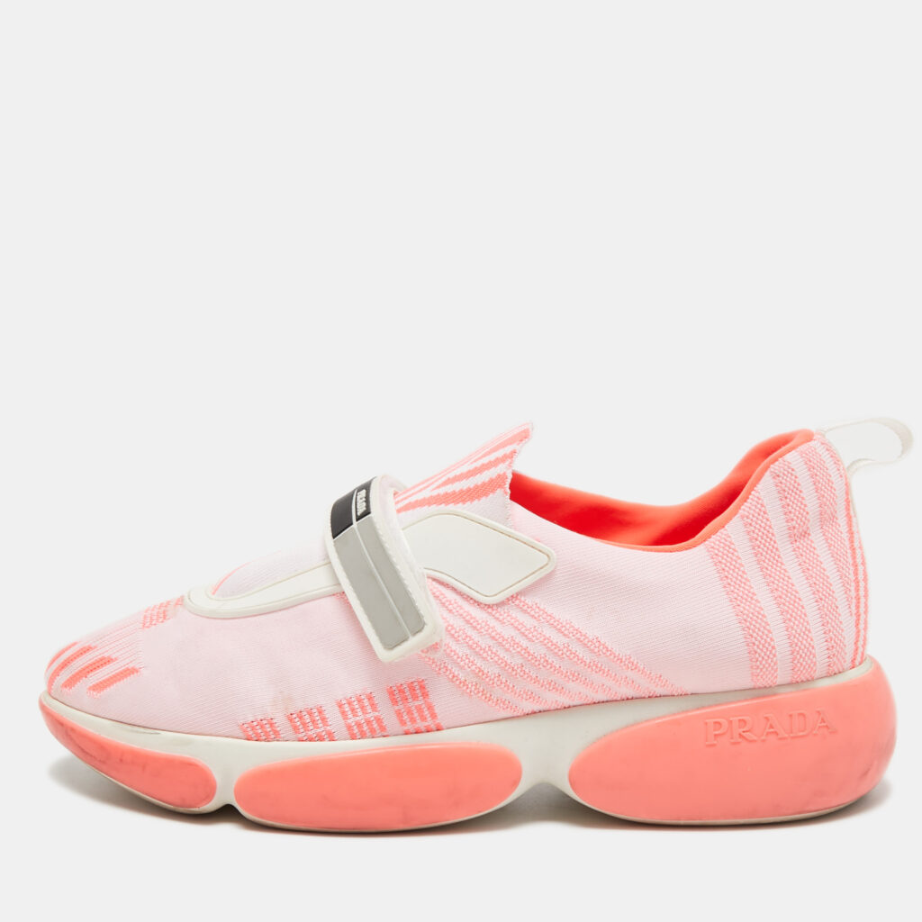 luxury-women-prada-used-shoes-p756624-001 Prada Pink Fabric Slip On Sneakers Size 38