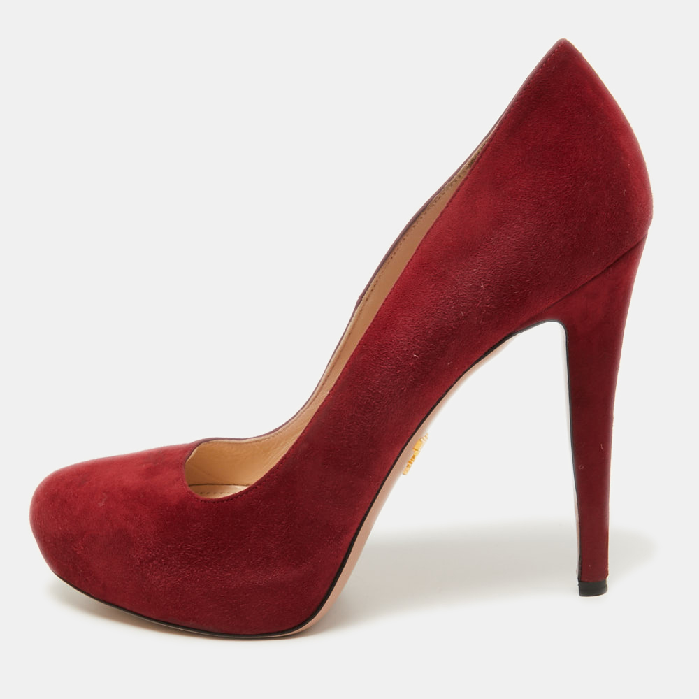 luxury-women-prada-used-shoes-p773395-001 Prada Red Suede Platform Pumps Size 38