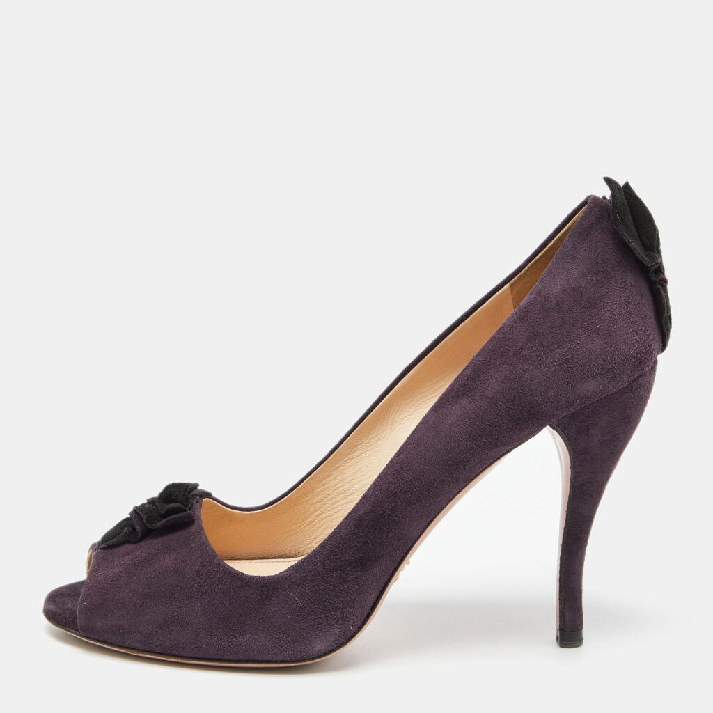 luxury-women-prada-used-shoes-p850246-002 Prada Purple Suede Peep Toe Pumps Size 39