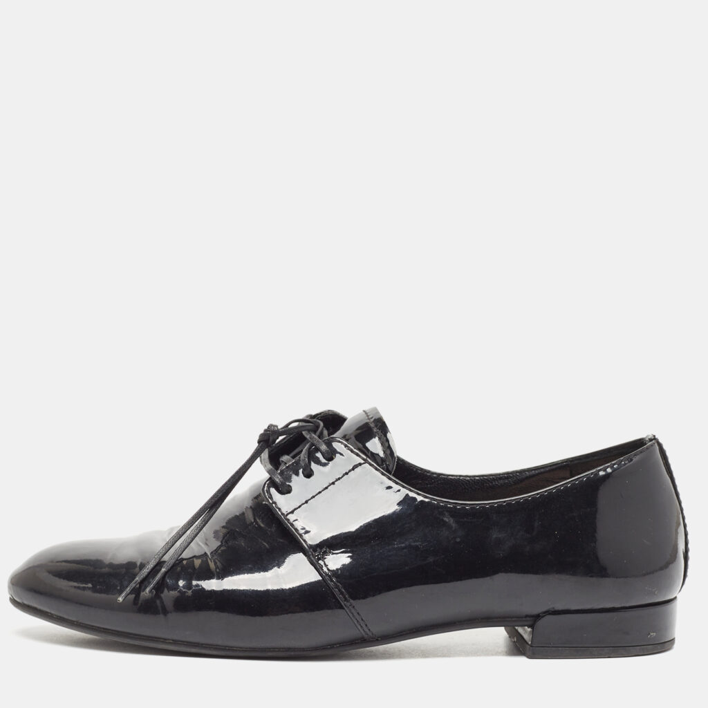luxury-women-prada-used-shoes-p937517-001 Prada Black Patent Leather Lace Up Derby Size 36.5