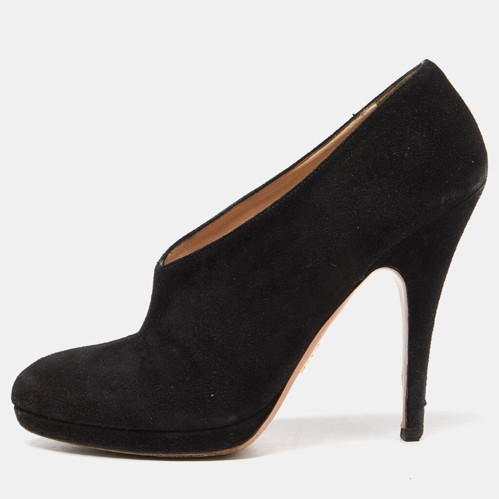 luxury-women-prada-used-shoes-p938483-010 Prada Black Suede Slip On Pumps Size 38