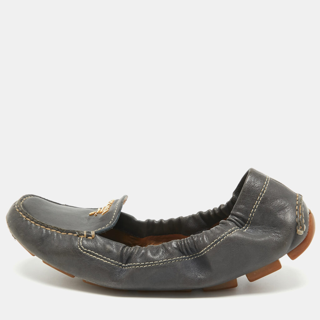 luxury-women-prada-used-shoes-p942777-004 Prada Black Leather Scrunch Ballet Flats Size 36