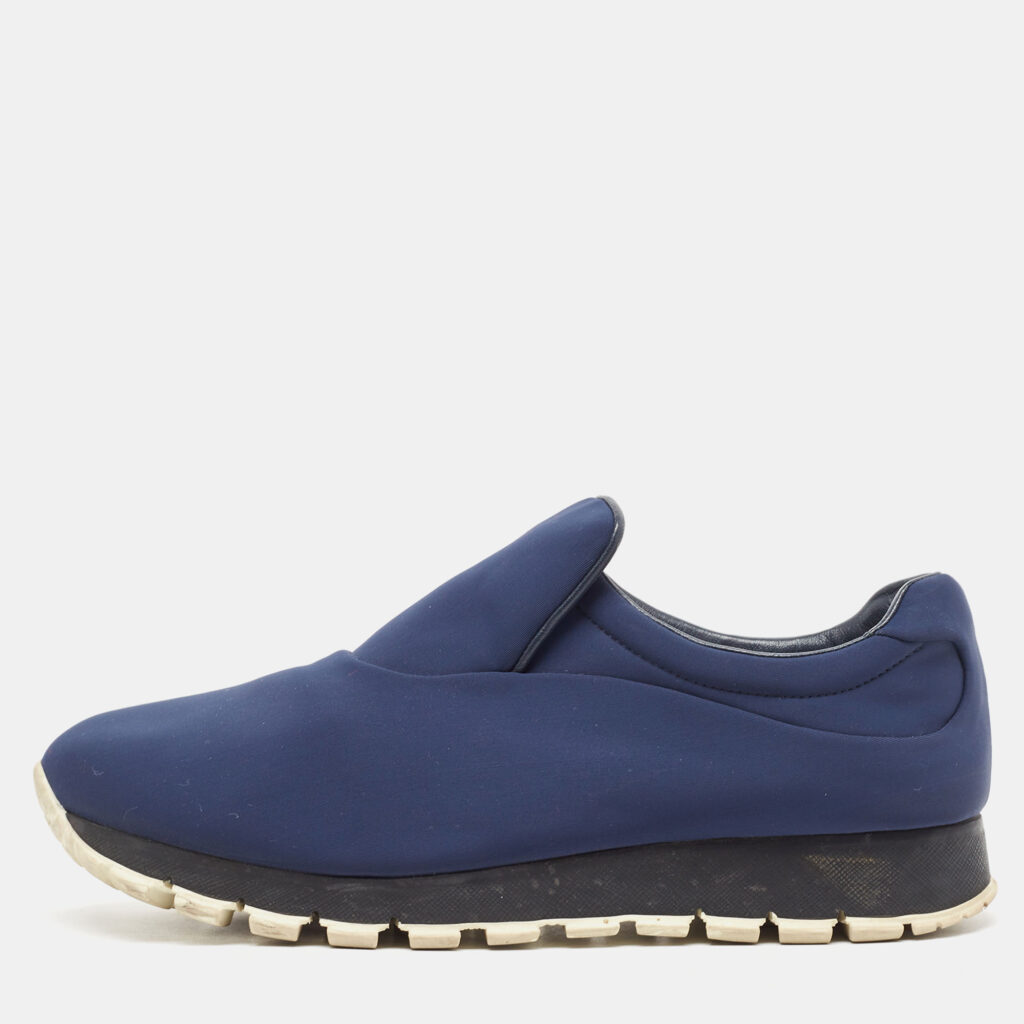 luxury-women-prada-used-shoes-p944813-010 Prada Navy Blue Nylon Slip On Sneakers Size 38.5