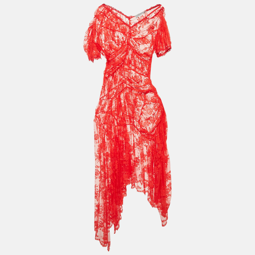luxury-women-preen-by-thornton-bregazzi-new-clothes-p1025365-007 Preen By Thornton Bregazzi Red Floral Patterned Tulle Midi Dress M
