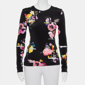Preen by Thornton Bregazzi Black Floral Printed Jersey Cutout Sleeve Detail Top M